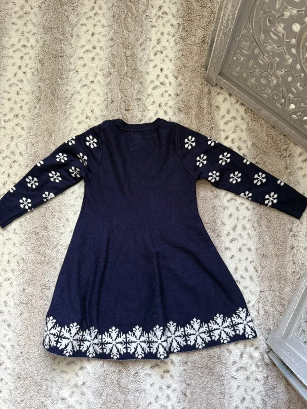 Navy long sleeve Christmas dress girls 5T holiday party reindeer snowflakes